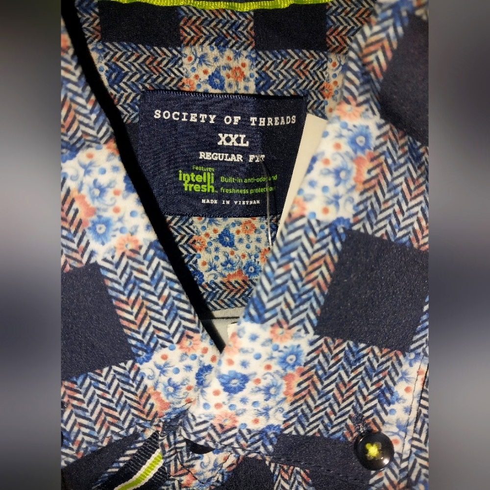 Society of Threads Navy and White Plaid Shirt XXL